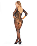 Fishnet & Patterned Open Crotch Bodystocking Black O-s