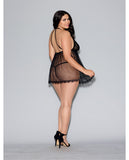 Galloon Lace & Mesh Babydoll W-high Neckline & G-string Black Qn