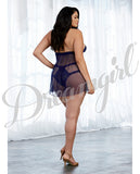 Sheer Mesh & Lace Halter Babydoll W-panty Midnight Qn