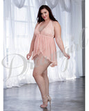 Lace & Sheer Skirted Teddy Pink Champagne Qn