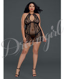 Sheer Lace Chemise W-g-string Black Qn