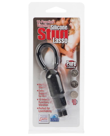 Stud Lasso Vibrating Silicone Erection Enhancer - 10 Function Black