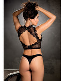 Eyelash Lace Crop Top W/under Wire Cups & High Neck Lace Detail (thong Not Included) Black