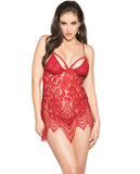 Sheer Floral Applique Chemise W/g-string