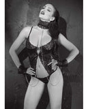 Stretch Lace Thong Teddy W/underwire Cups, Collar & Cuffs Black