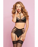 Galloon Lace & Microfiber Bra W/adjustable Straps & High Waisted Panty O/s