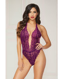 Floral Lace Teddy W/halter Satin Ribbon Ties & Snap Crotch O/s