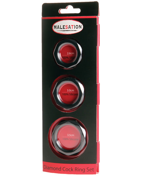 Malesation Diamond Silicone Cock Ring Set - Pack Of 3