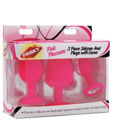 Frisky Pleasure 3pc Silicone Anal Plugs W/gems -