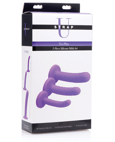 Strap U Tri-play Silicone Dildo - Set Of 3 Purple