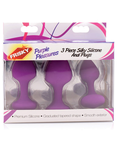 Frisky Pleasures Silky Silicone Anal Plugs - Purple Pack Of 3