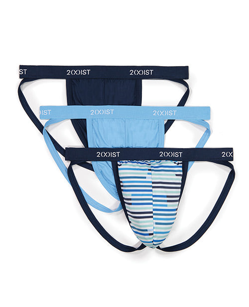 2xist 3 Pk Micro Speed Dri Jock Strap Navy, Sunset Stripe, & Alaskan Blue